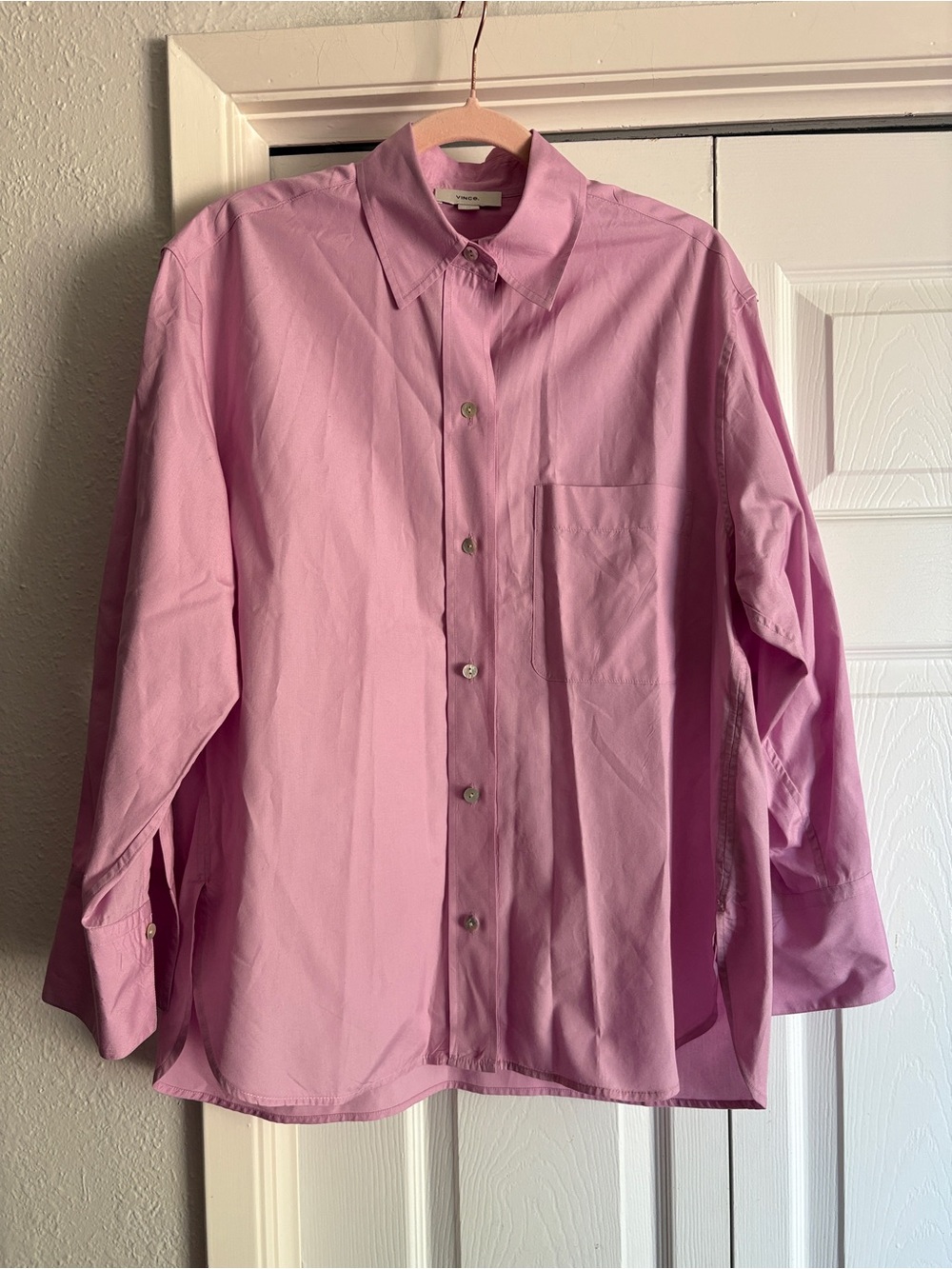 Vince Women's Oversized 100% Cotton Poplin Long Sleeve Shirt, Rosea Pink Size S - Picture 11 of 11